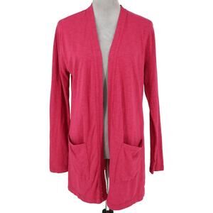 Cielo Sweater Womens Medium Pink Cardigan Stretch Knit Open Pockets Coastal